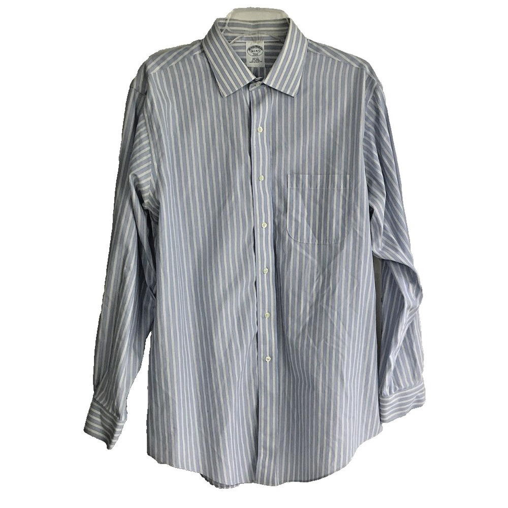 Brooks Brothers 346 Shirt Mens 16 1/2-4/5 Slim Fit Non Iron Blue Stripe BD LS